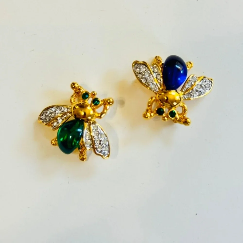VTG Bumble Bee Jelly Belly Pin Brooch Set Lot of 2 Critters Crystal Rhinestone